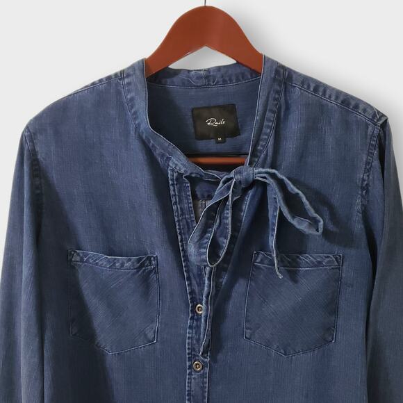 Rails Rosalee Tied Chambray Button Down Denim Lyocell Shirt Sz Medium Casual - Picture 2 of 12